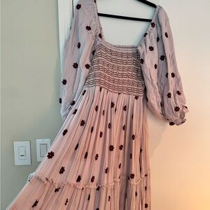 Free People Dahlia Embroidered Floral Smocked Dress